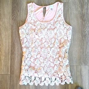 Cupio pink and cream lace tank (M)
